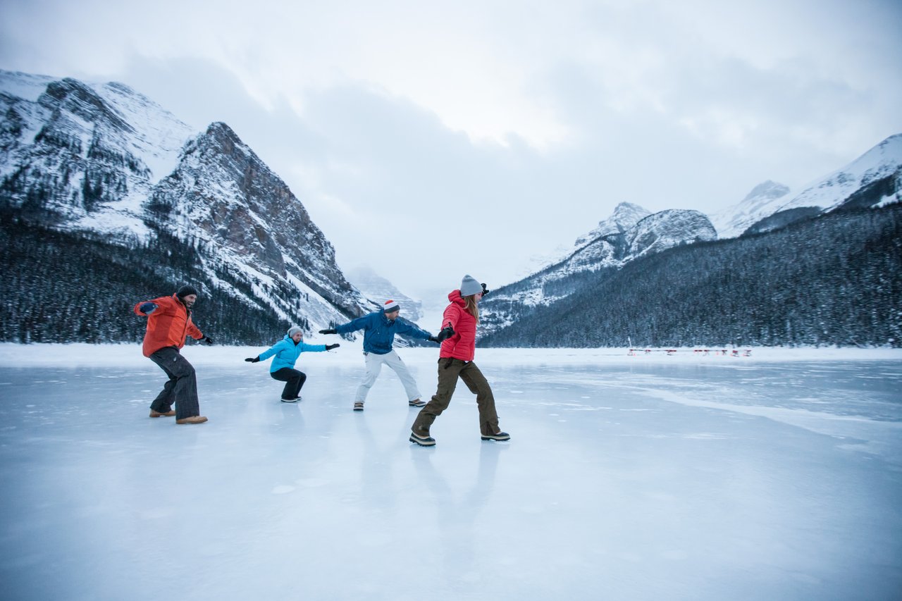 people playing on lake louise