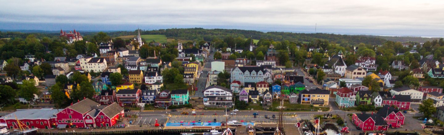 Small town by the water skyline