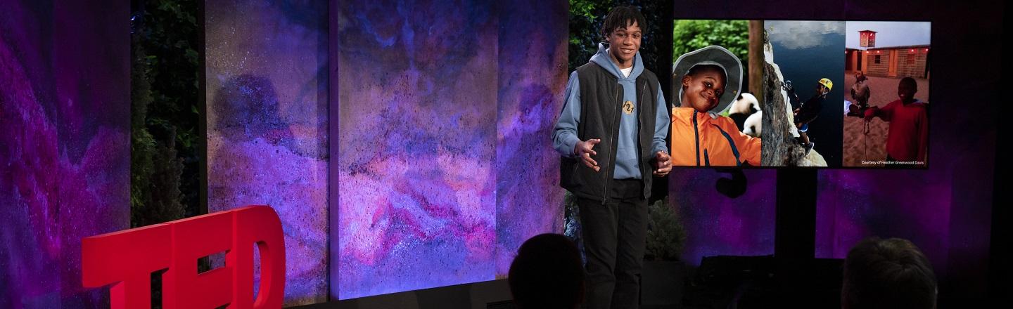 Cameron Davis presenting on stage at the TED Theatre in New York