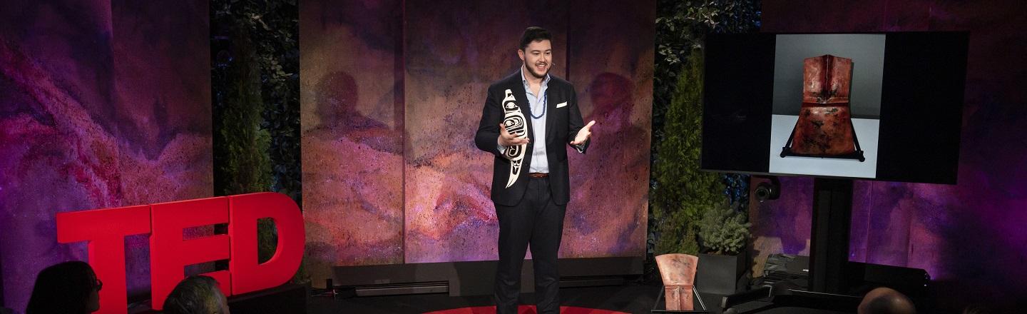 Cohen Bradley presenting on the TED Theatre stage in New York