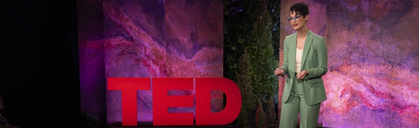 Rebecca Darwent presenting on the TED Theater Stage in New York