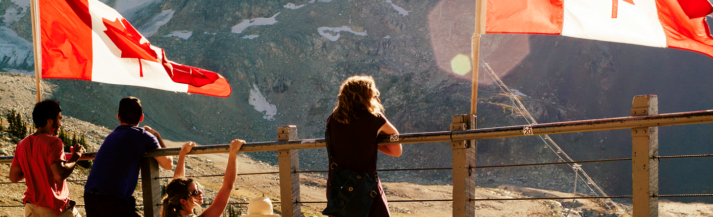 Tourists look at mountain view