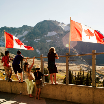 Tourists look at mountain view